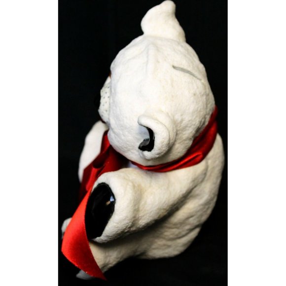 VTG? Hand-Painted Heavy Ceramic Teddy Bear Coin Slot Bank White Black Red Ribbon - Picture 2 of 8